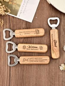 1/5/10/20/50/80/100pcs Customized Text/Logo Wooden Bottle Opener, Bulk Wedding Guest Favors, Personalized Groomsmen Gifts, Party Favors, Business Promotional Items, Father's Day Gifts, Halloween, Christmas Gifts, Beer Bottle Opener, Personalized Wooden Handle Bottle Opener Birthday Gift, Kitchen Gadget - Apricot - View 5