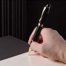 经典黑色商务钢笔 - 高级0.5毫米金属圆珠笔/适用于商业广告、企业礼品和品牌推广 - 可镌刻金属笔，公司赠品，高端促销项目/学生书法笔/可替换笔芯 - 黑色 - 查看 6