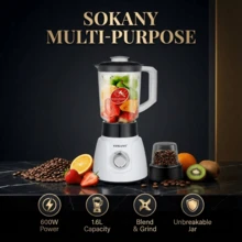 SOKANY 二合一果汁機攪拌機，500W，3段速，1.5L 防碎攪拌杯，3英吋寬口可放入完整水果和蔬菜，可磨咖啡和香料，適用於家庭/辦公室/健身房/餐廳/廚房，易於清潔 - 白色 - View 3