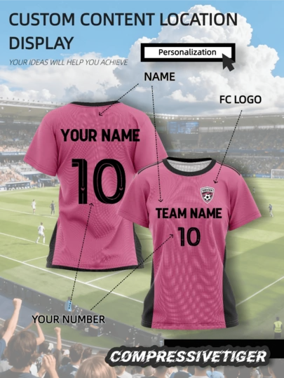 Custom Miami Pink Short Sleeve Soccer Jersey - Personalized Women's Football Shirt, Suitable For Sports And Casual Wear, Breathable Athletic Top For Soccer, Basketball, Running, Sports Fan Outfit, Also An Ideal Gift For Halloween, Thanksgiving, Christmas And New Year