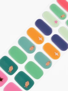 新款5D无胶免热凝胶美甲贴纸，饰有蝴蝶结和心形图案。无需光源的UV美甲贴纸。 - 彩色 - 查看 6