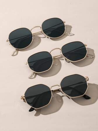 3 st metalliska klassiska geometriska mönster damer sommar tropisk strand resort mode glasögon set, lämpliga för sommarstrandsemester, utomhusaktiviteter och resor