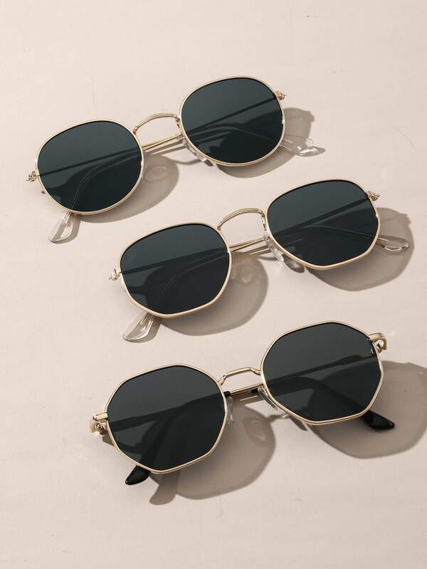 3 件套金属经典几何图案女士夏季热带海滩度假时尚眼镜套装，适合夏季海滩度假、户外活动和旅行