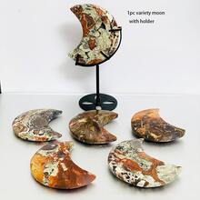 1Set Money Agate Moon With Stand, Large Size Crystal Moon With Holder, Natural Money Agate Stone, Natural Crystal Moon Carving Decoration, For Home Decoration, Gift. - Money Agate - View 9