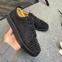 Red Sole Casual Sneakers With Rivets And Lace-Up Low-Top Design - Đỏ - Xem 4