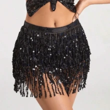 Belly Dance Dancer Costume Sequins Tassel Fringe Hip Scarf Belt Waist Wrap Skirt - Multicolor - View 17