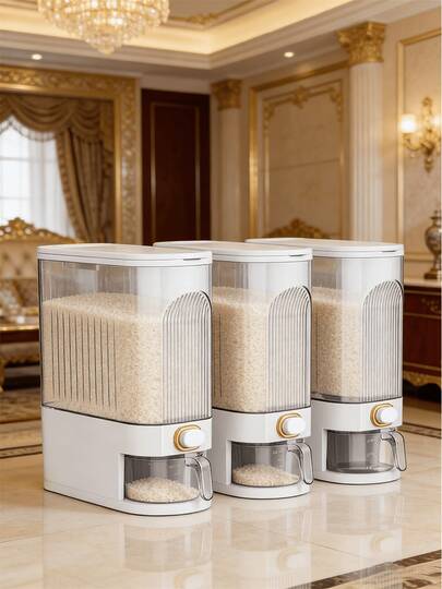 [1-Piece Set Airtight Storage Containers] Airtight & Moisture-Proof Food Storage Jars | Durable Plastic, Easy To Clean & Portable, Leakproof Lidded Containers With Measurement Markings, Universal For Rice, Grains, Nuts & Flour, Essential Kitchen Organizers