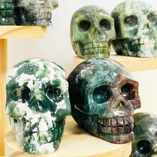 1PC Moss Agate Skull Carving, Natural Crystal Skull Carvings, 6-8CM/2.36-3.15INCH, For Gift, Home Decoration. - moss agate - View 1