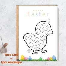 1/6Pcs Interactive Easter Maze Cards With Kraft Envelopes, Creative Brain Teaser Easter Egg & Bunny Activity Greeting Cards, Fun Holiday Stationery Set For School & Party Exchange - Multicolor - View 5