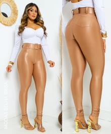WOMEN'S CIRRE PANTS WITH BELT AND BACK POCKET - Beige - View 2
