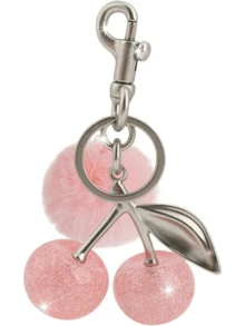 1个樱桃造型钥匙扣包饰 - 汽车樱桃配饰钥匙圈，女士圣诞节/情人节礼物（尺寸：4.3英寸/10.92厘米 x 2.6英寸/6.6厘米，樱桃尺寸：1.18英寸/3厘米） - 銀粉櫻桃毛球 - 查看 5