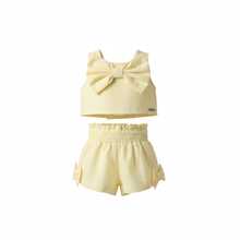 peccary Conjunto Infantil Menina Verão com Laço – Blusa Cropped + Short Cintura Elástica | Look Casual Fashion - Amarelo - Visão 8