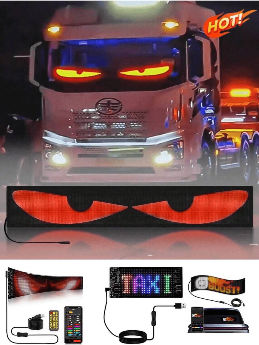 Pegatina de coche con pantalla LED flexible "Ojo del Diablo" con control remoto, alimentación por USB, control de aplicación y remoto, adecuado para tiendas, hoteles, festivales, iluminación programable DIY, fácil instalación, diseño duradero, pantalla RGB atenuable, decoración navideña