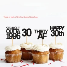 Creative Black "Straight Outta 1996 1986 1976" Cupcake Toppers, Happy 30th 40th 50th 30 Birthday Party Cake Decorations