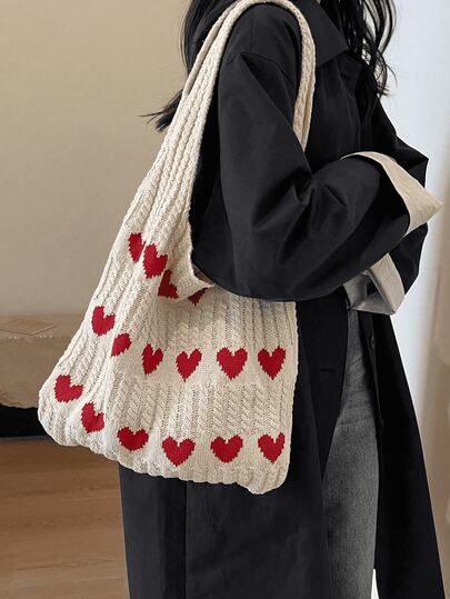 大容量钩编单肩手提包 - 轻便多功能针织手提包，米色、粉色、棕色、黑色可选，适合旅行、海滩、度假和日常使用，大容量手提包