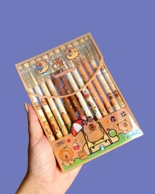 Kit 6/12 peças canetas Capivara esferográfica Apagável Ponta fina - 12 unid - Visão 1