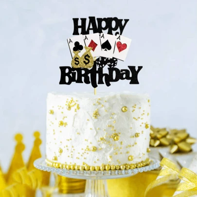 1pc Creative Casino Party Theme Cake Topper Decoration Set, Poker, Heart Dice, Las Vegas Casino Theme Cupcake Decor