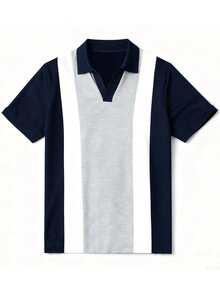 Zrgoth Camisa polo de uso casual de hombre con bloques de color, primavera/verano - Azul Marino - Ver 5
