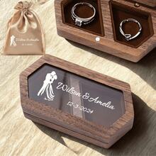 1pc Customized Valentine's Day Wooden Ring Box With Transparent Acrylic Cover, Can Be Used As Earring Box, Double Slot Ring Holder, Velvet Lining, Multiple Colors, Designs And Styles Available, Personalized Engagement Ring Box, Elegant Bridal Gift, Perfect For Storage And Display, Ideal For Proposals, Engagements, Weddings, Anniversaries, Valentine's Day, Mother's Day - Multicolor - View 12