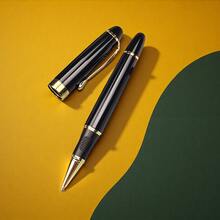 经典黑色商务钢笔 - 高级0.5毫米金属圆珠笔/适用于商业广告、企业礼品和品牌推广 - 可镌刻金属笔，公司赠品，高端促销项目/学生书法笔/可替换笔芯 - 黑色 - 查看 4