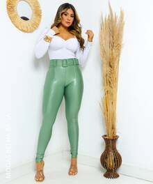HIGH-WAIST SHAPING LEGGINGS WITH BELT - Olive Green - View 4