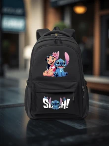 【史迪奇背包】 - 卡通印花大容量学院风尼龙背包，配有可调节肩带、多个隔层和拉链封口，轻便可折叠设计，经典卡通印花，经久耐用，适合日常背包、旅行包、学生背包、通勤包和返校使用。 - 彩色 - 查看 2