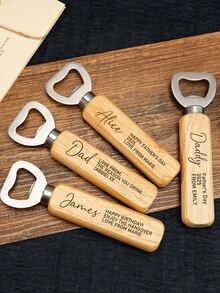 1/5/10/20/50/80/100pcs Customized Text/Logo Wooden Bottle Opener, Bulk Wedding Guest Favors, Personalized Groomsmen Gifts, Party Favors, Business Promotional Items, Father's Day Gifts, Halloween, Christmas Gifts, Beer Bottle Opener, Personalized Wooden Handle Bottle Opener Birthday Gift, Kitchen Gadget - Apricot - View 3