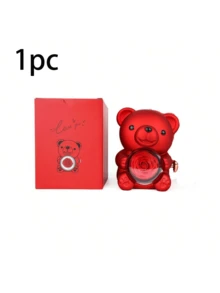 1pc Valentine's Day Rose Embrace Bear Gift Box, Creative Rotating Rose Jewelry Box, Red Soap Flower Gift Box, Necklace & Ring Storage Box (Jewelry Not Included)