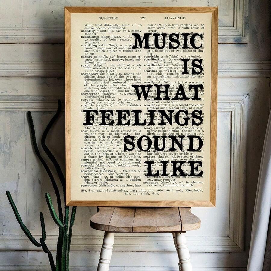 1 Set Frameless Retro Canvas Music Quote Wall Art Decor "Music Is The Voice Of Feeling", Living Room Bedroom Home Decoration Unframed - Multicolor - View 1