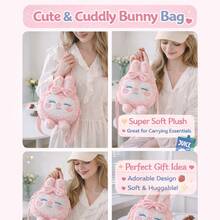 Plush Bunny Backpack Purse, Cute Bowknot Rabbit Faux Fur Mini Backpack & Crossbody Bag With Adjustable Straps, Lightweight Soft 3D Animal Bag For Daily Travel, Size 20*8*28cm (7.9*3.1*11in), Colors: Pink/Purple/Yellow - Multicolor - View 5