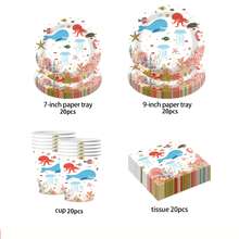 80pcs Ocean Life Themed Disposable Tableware Set, Perfect For Valentine's Day, Back-To-School Season ,Camping, Patio Barbecues, Picnitc, Bbq, Wedding, Bachelorette Party, Party And Birthday, Suitable For Party Decorations, Home Decorations, Birthday Decorations, Birthday Party Decorations, Wedding Decorations, Which Perfect Party Supplies, Bbq Supplies, Wedding Supplies, Birthday Party Supplies, Disposable Plate, Wedding Plates, Party Plates