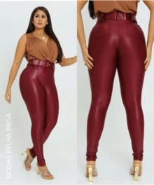 HIGH WAIST SHAPING LEGGINGS WITH BELT - Burdeos - Ver 2