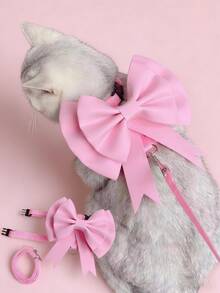 Extra Large Bow Pet Harness Leash, Escape Proof Walking Chest Strap For Small Dogs & Cats - Pink - View 4