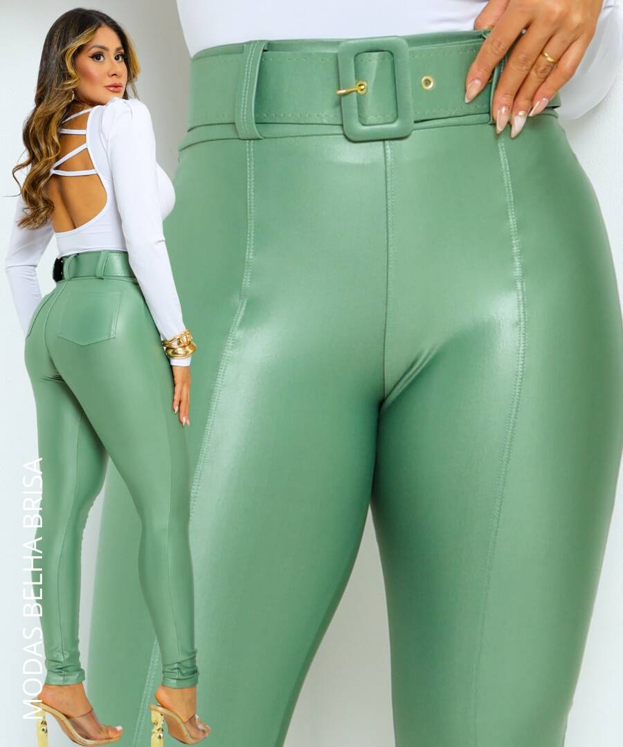 HIGH-WAIST SHAPING LEGGINGS WITH BELT - Olive Green - View 1