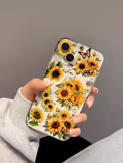 1个复古花卉向日葵蜜蜂透明软手机壳，防滑防摔防黄变轻便全包保护壳，兼容苹果手机