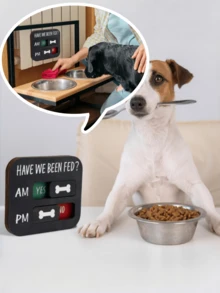 1个木质猫狗喂食提醒宠物挂牌，创意宠物喂食提醒挂件，喂食提醒，“喂过了吗？”，上午/下午磁性喂食追踪器，冰箱木质提醒滑块 - 原木色 - 查看 8