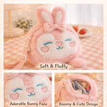 Plush Bunny Backpack Purse, Cute Bowknot Rabbit Faux Fur Mini Backpack & Crossbody Bag With Adjustable Straps, Lightweight Soft 3D Animal Bag For Daily Travel, Size 20*8*28cm (7.9*3.1*11in), Colors: Pink/Purple/Yellow - Multicolor - View 7