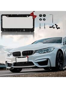1 Shiny License Plate Frame, Set With Hand-Set Acrylic Crystal, Cute Bow Tie Decoration, Stainless Steel Frame, Firmly Fixed, Upgrade Your Car With Stylish Shiny Butterfly License Plate Frame Christmas Gift Girl - A - View 4