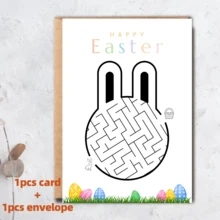 1/6Pcs Interactive Easter Maze Cards With Kraft Envelopes, Creative Brain Teaser Easter Egg & Bunny Activity Greeting Cards, Fun Holiday Stationery Set For School & Party Exchange - Multicolor - View 15