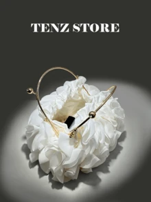 White Petal Handbag, Chiffon Ruffle Floral Decor, Gold Handle And Chain Strap, Fits ProMax Phone, Suitable For Bride, Wedding, Prom, Graduation, Cocktail Party, Formal Dinner, Spring Gala And Holiday Party - White - View 4