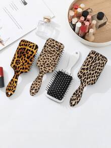1pc Square Leopard Print Massage Scalp Hair Brush, Smooth Curling Air Cushion Comb, Valentine's Day Gift, Hairstyling Tool, Hair Accessory ,Hair Styling Kit ,Hair Tool - Multicolor - View 2