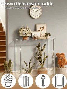 2-Tier Transparent Acrylic Console Table, Modern Narrow Side Table, Unique Minimalist Design, Suitable For Living Room, Hallway, Entryway - Multicolor - View 2