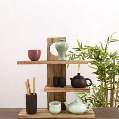 Single-Piece Solid Wood Multi-Layer Jewelry Rack, Water Cup Holder, Storage Rack, Autumn Decorative Wall-Mounted Rack, Storage Tray, Jewelry Tray, Jewelry Display Rack, Decorative Display Rack, Maillard Style Medium-Sized Storage Tray Rack, Vintage Rack