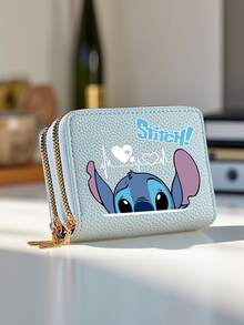 1pc Stitch Printed Dual Zipper Wallet, Short Coin Purse With Card Slots - Large Capacity Credit Card Holder And Coin Pouch, Multiple Colors Available, Casual & Versatile, Suitable For Teenagers, Travel, Back To School, Women, Students, Unisex, Back To School Supplies & Travel Accessories Valentine'S Day - Multicolor - View 5