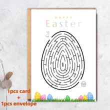 1/6Pcs Interactive Easter Maze Cards With Kraft Envelopes, Creative Brain Teaser Easter Egg & Bunny Activity Greeting Cards, Fun Holiday Stationery Set For School & Party Exchange - Multicolor - View 12