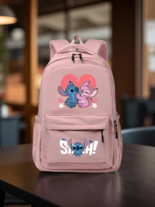 【史迪奇背包】 - 卡通印花大容量学院风尼龙背包，配有可调节肩带、多个隔层和拉链封口，轻便可折叠设计，经典卡通印花，经久耐用，适合日常背包、旅行包、学生背包、通勤包和返校使用。 - 彩色 - 查看 7