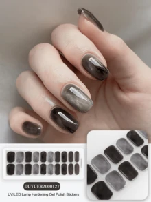 20片装UV凝胶美甲贴纸，透明底油，沙龙品质，持久耐用，ES20跨境批发代发货美甲贴纸，美甲贴纸 - 黑色 - 查看 8
