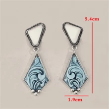 一对波西米亚复古菱形波浪纹吊坠耳环，时尚首饰，女士婚礼派对礼物 - 復古銀色 - 查看 4