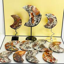 1Set Money Agate Moon With Stand, Large Size Crystal Moon With Holder, Natural Money Agate Stone, Natural Crystal Moon Carving Decoration, For Home Decoration, Gift. - Money Agate - View 2