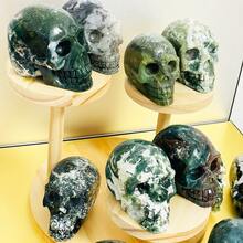 1PC Moss Agate Skull Carving, Natural Crystal Skull Carvings, 6-8CM/2.36-3.15INCH, For Gift, Home Decoration. - moss agate - View 3